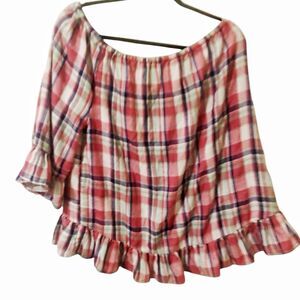 Jane & Delancey Plaid Flannel Off Shoulder Blouse Size XL